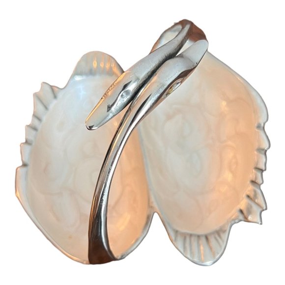 Vintage Stainless Double Swan Pearl Like Inside Bowl Trinket Candy Dish 4.25" - Picture 4 of 5